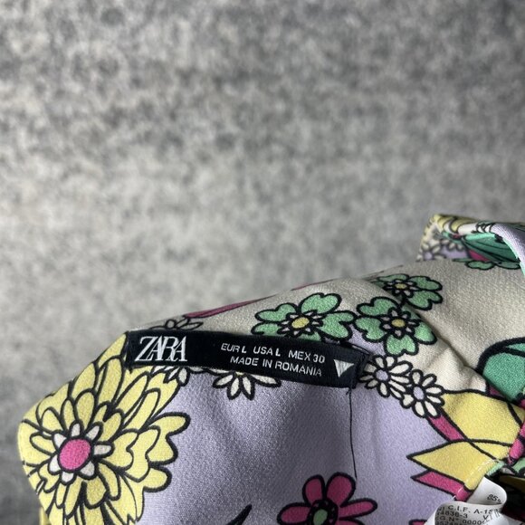 Zara Floral Crop Top Womens Large Strappy Corset Lace Up Back Y2K - Picture 7 of 8